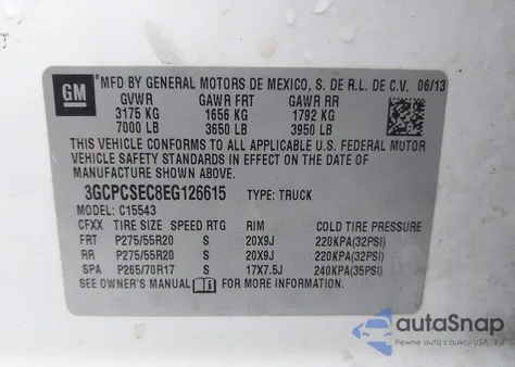 2014 Chevrolet Silverado 1500 1Lz from USA, damaged, VIN 3GCPCSEC8EG126615